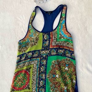 Soprano Top Tank Shirt Sheer Hi-Low Blue Sz M